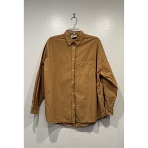 LMND Button Up Shirt Womens Brown Oversized Cotton Long Sleeve Preppy Relaxed